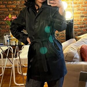 Women's Black Leather Belted Jacket